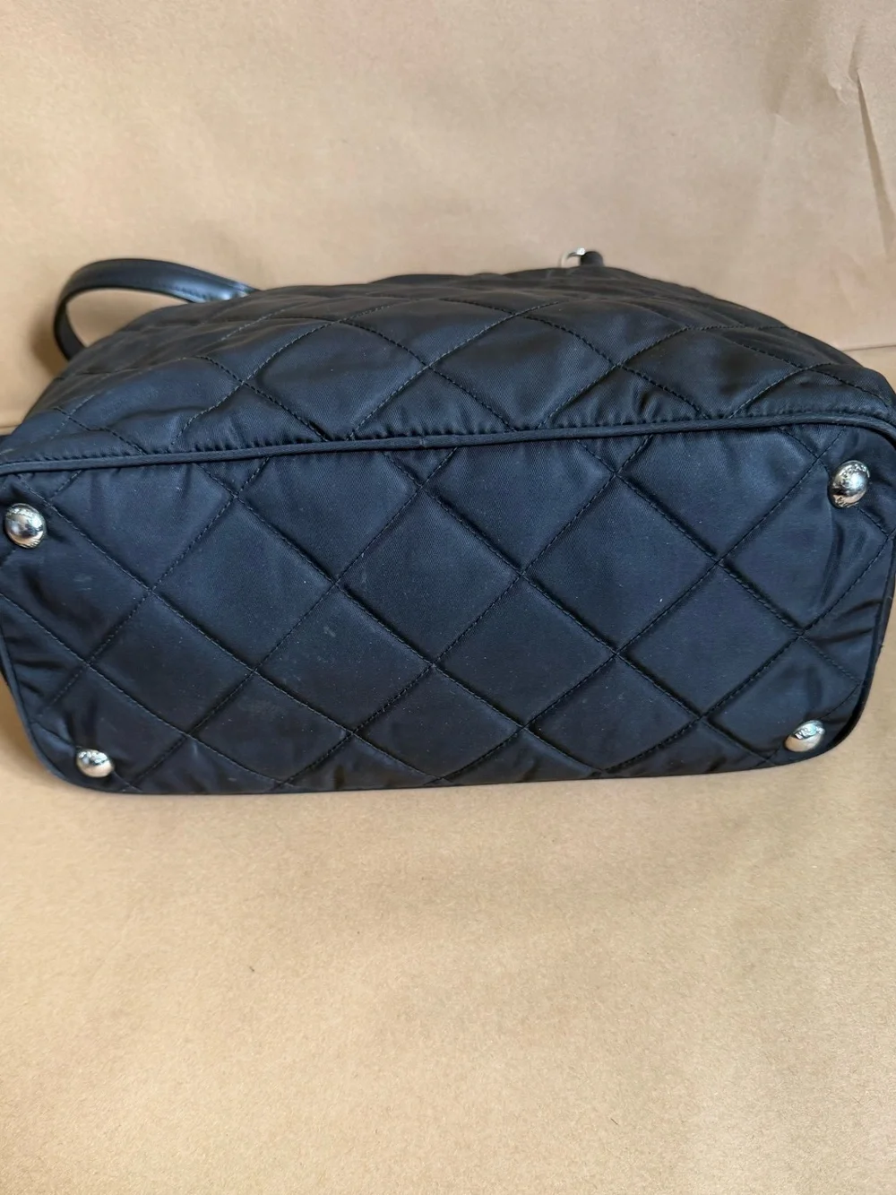 Prada Black Quilted Nylon Tote with Leather Handles